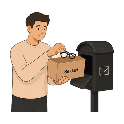 Packa glasögon och lämna på post